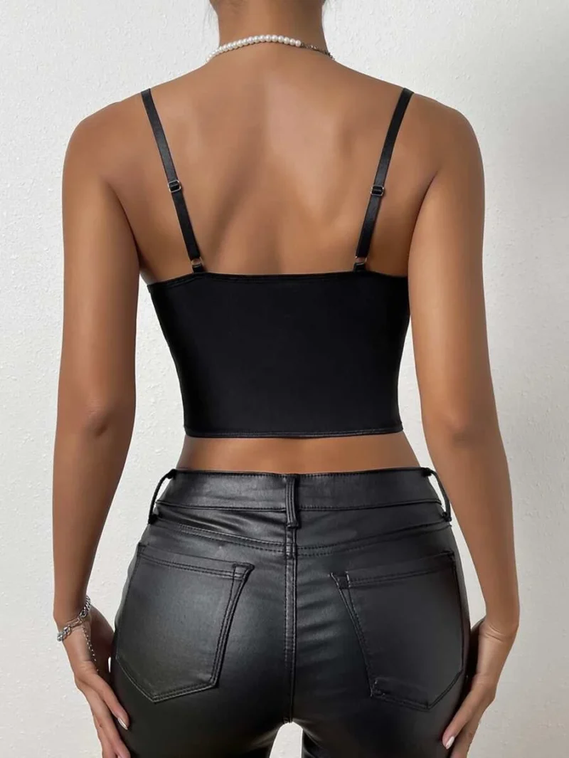 Black Sequin Sleeveless Top with Zipper - Image 2