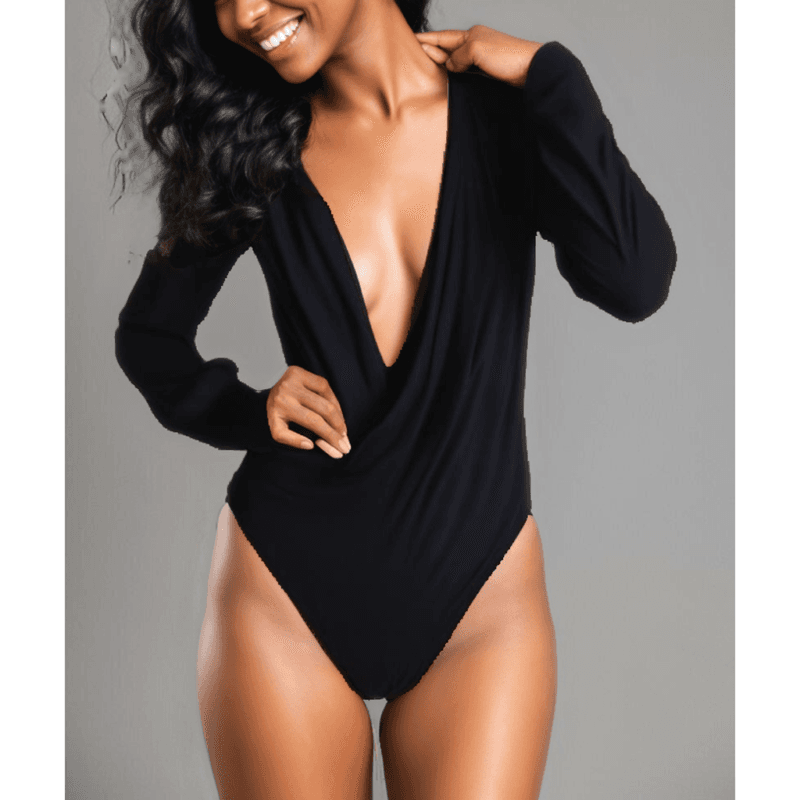Chocolate Paris Black V-Neck Bodysuit - Image 2
