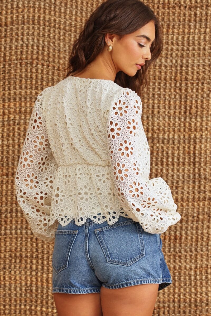 Cream Lace Trimmed Cropped Top - Image 2