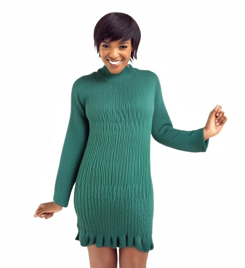 Green Mock Knit Sweater Dress