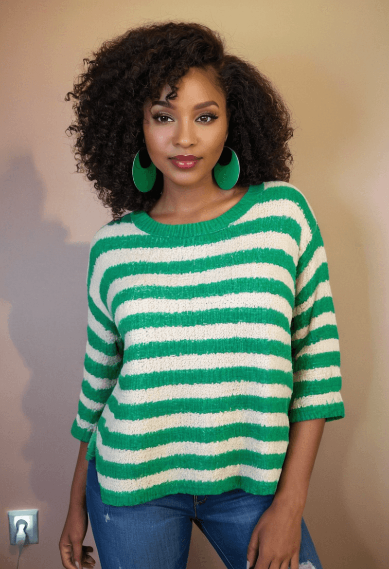 Lush Green Stripe Cropped Sweater - Image 2