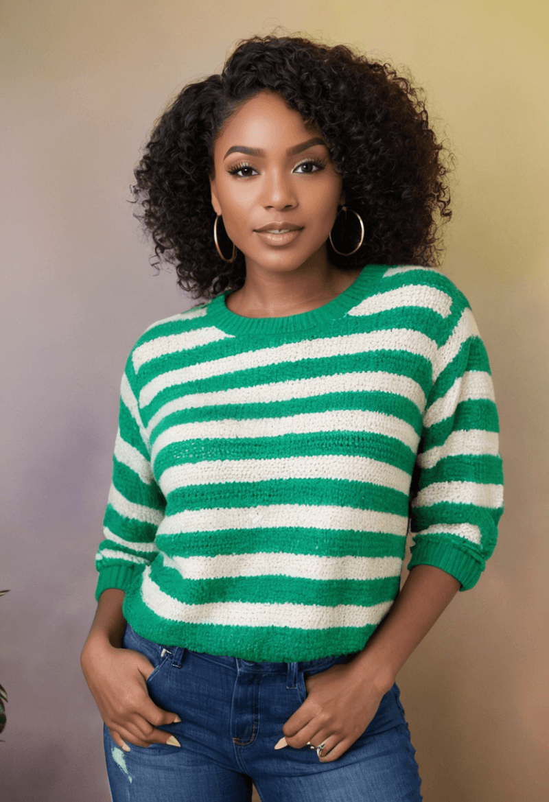 Lush Green Stripe Cropped Sweater