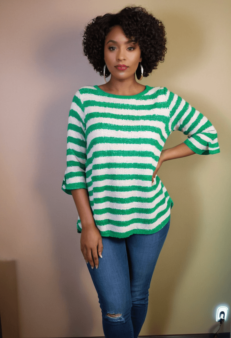 Lush Green Stripe Cropped Sweater - Image 3