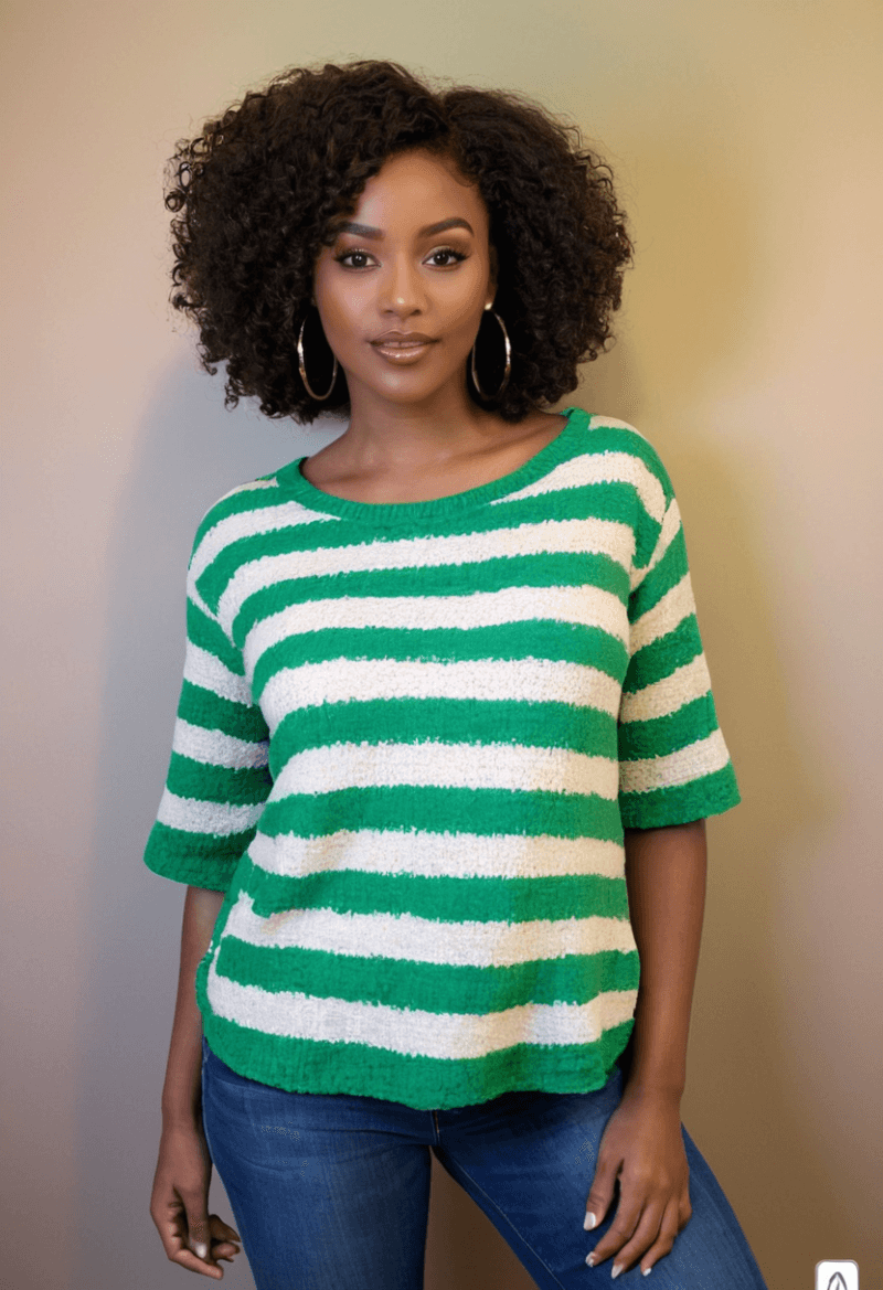 Lush Green Stripe Cropped Sweater - Image 4