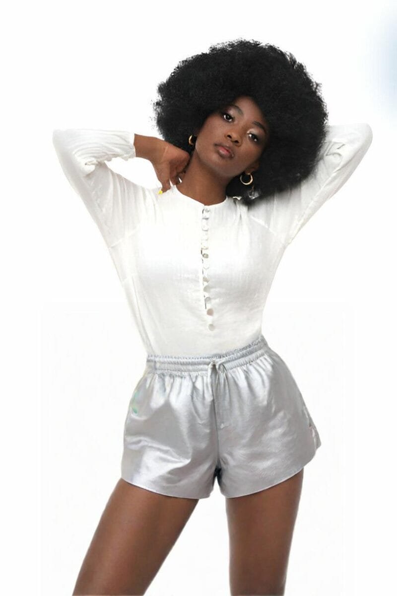 Silver Streak Metallic High Waist Shorts