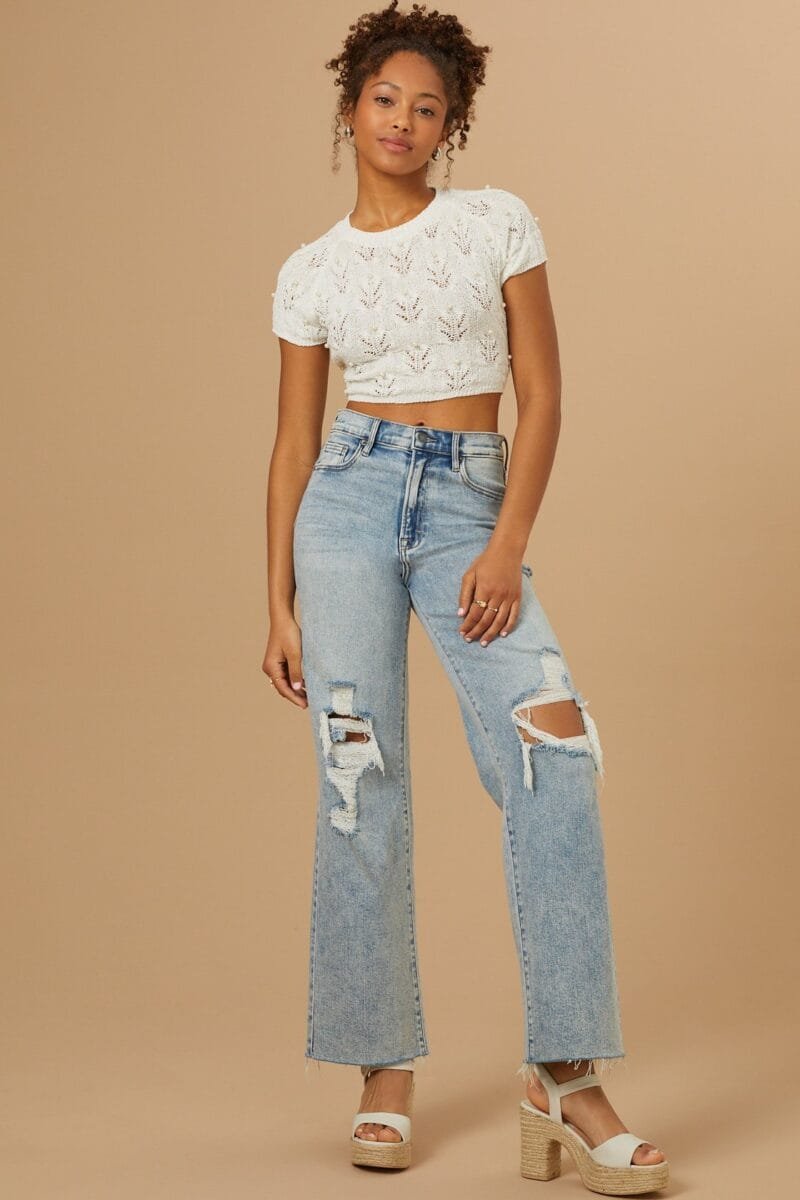 Kiara Distressed Wide Leg Jeans