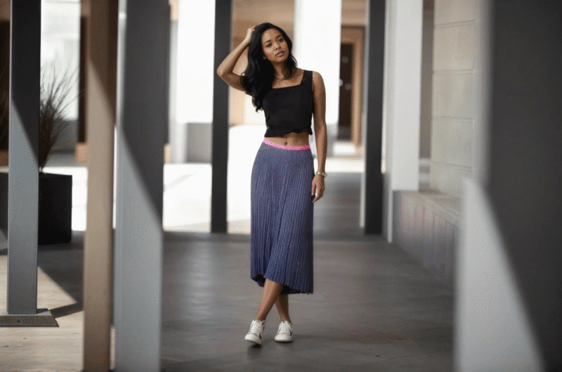 Copper Gray Relaxed-Fit Lounge Skirt with Peach Waistband - Image 2