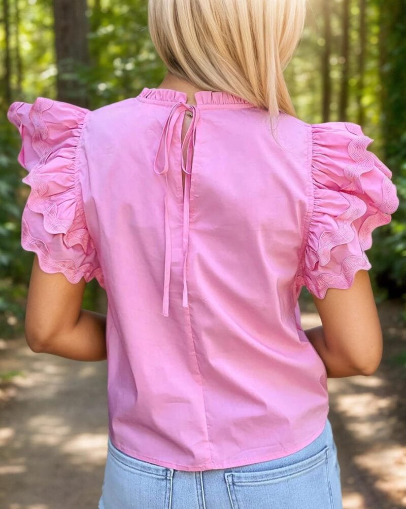 Ricrac Ruffle Sleeve Blouse with Frilled Collar - Image 2