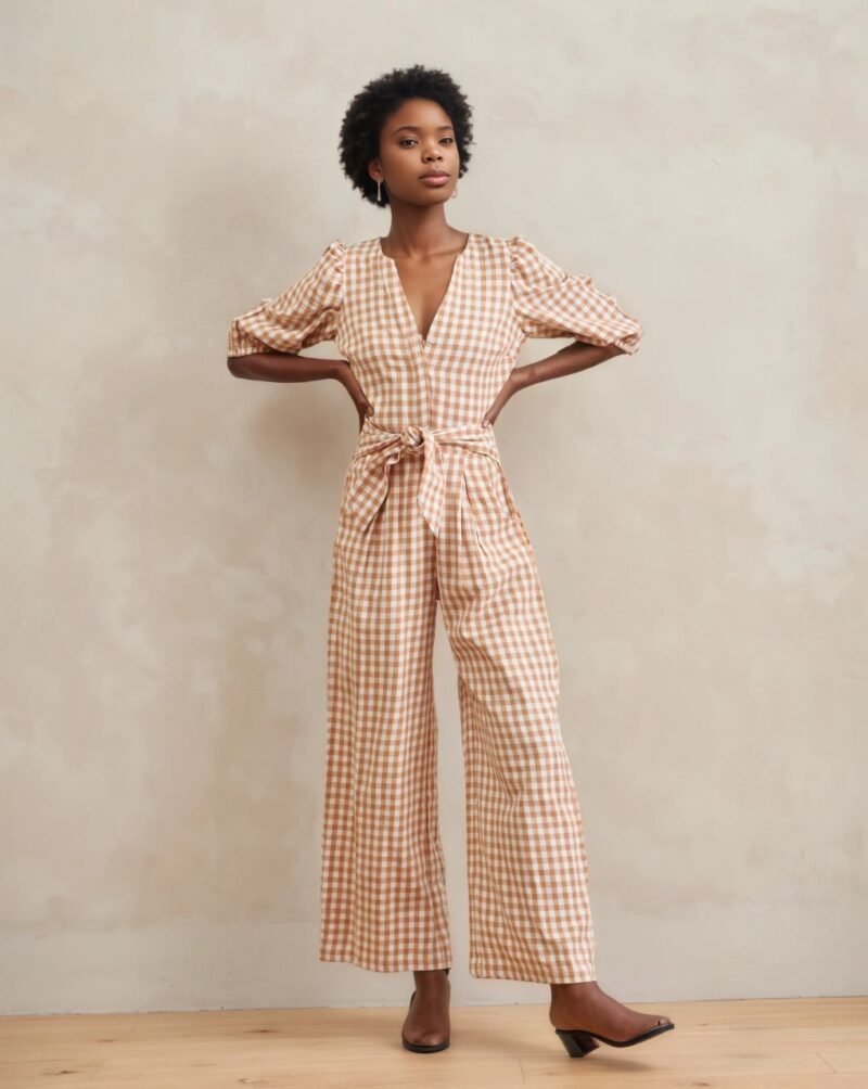 Gingham Wide-Leg Jumpsuit - Image 4