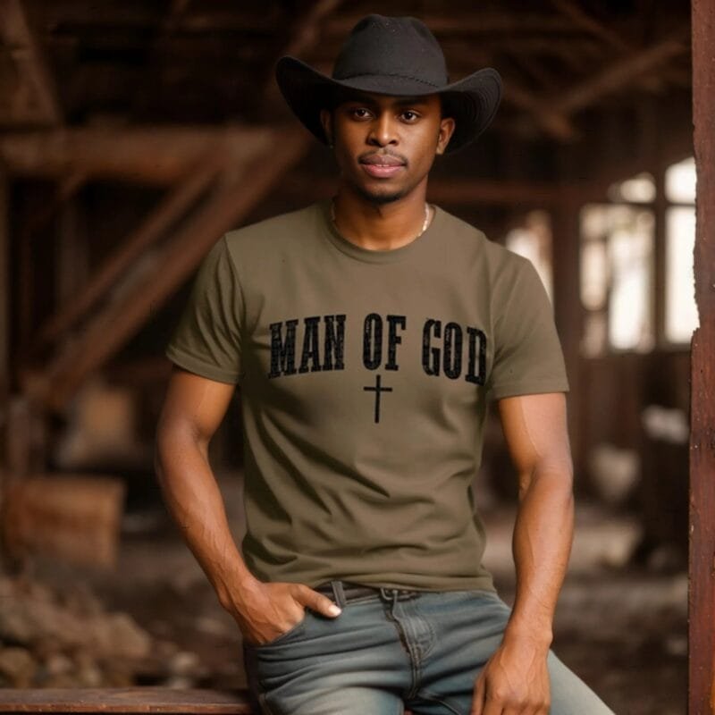Man of God Inspirational Tee Heather Sunset
